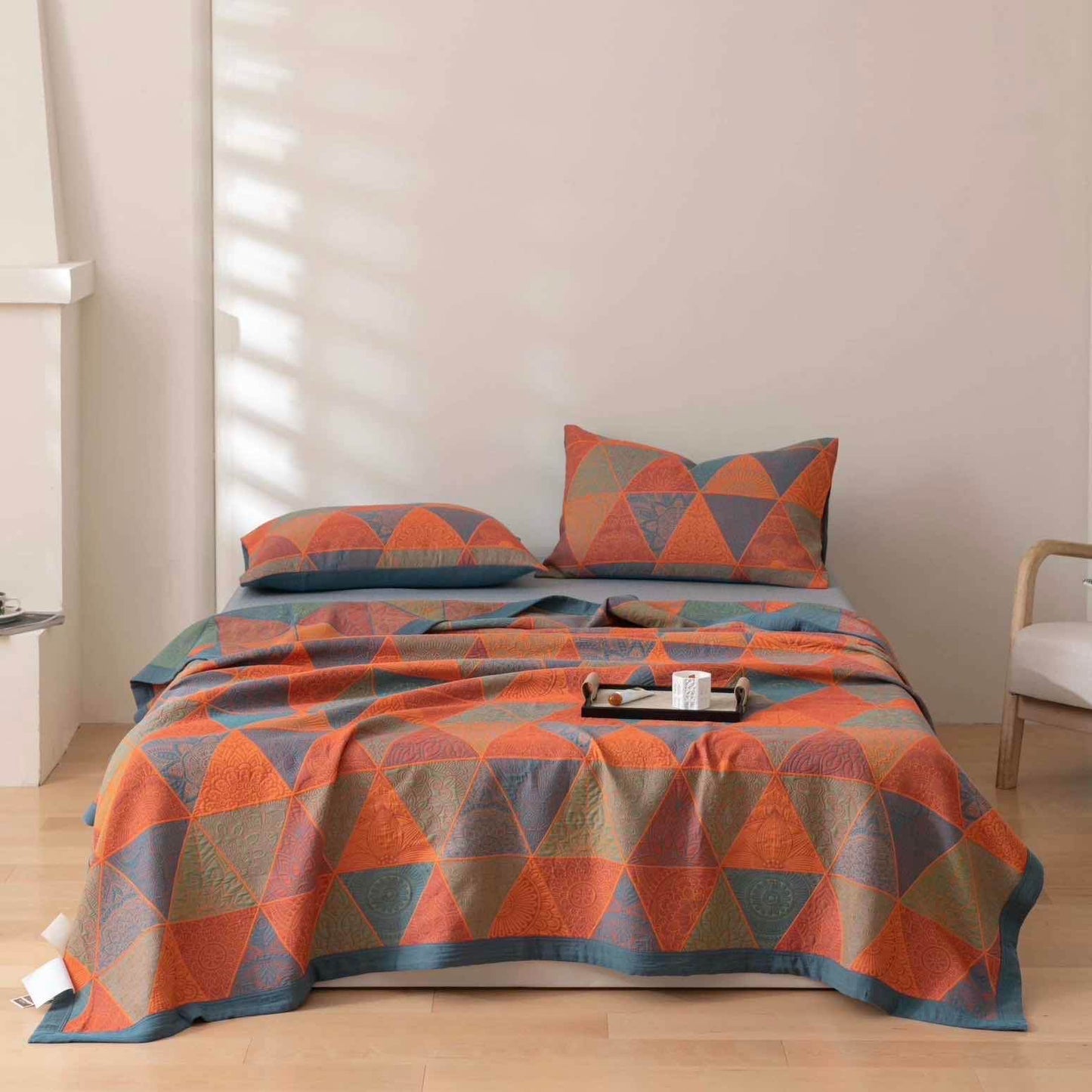 Cassia Boho Reversible Cotton Quilt - Blue & Orange