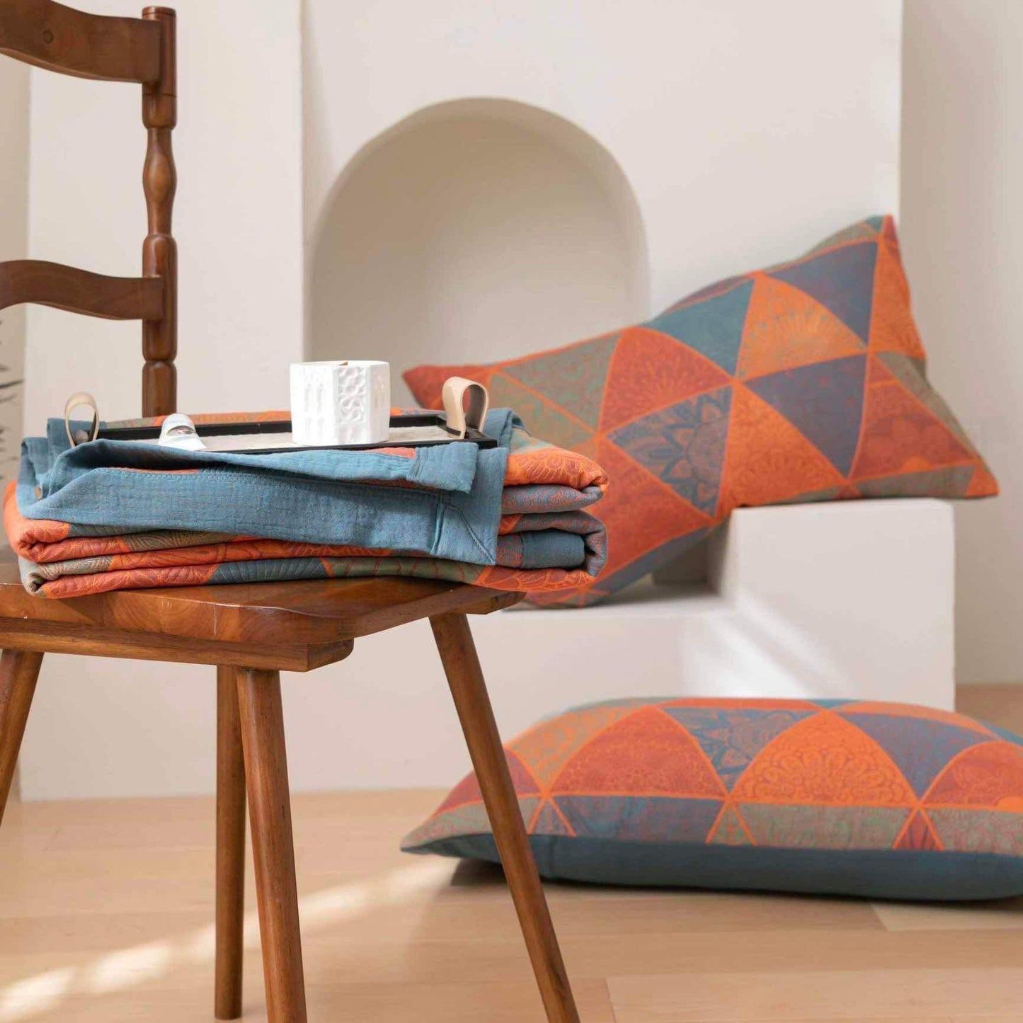 Cassia Boho Reversible Cotton Quilt - Blue & Orange