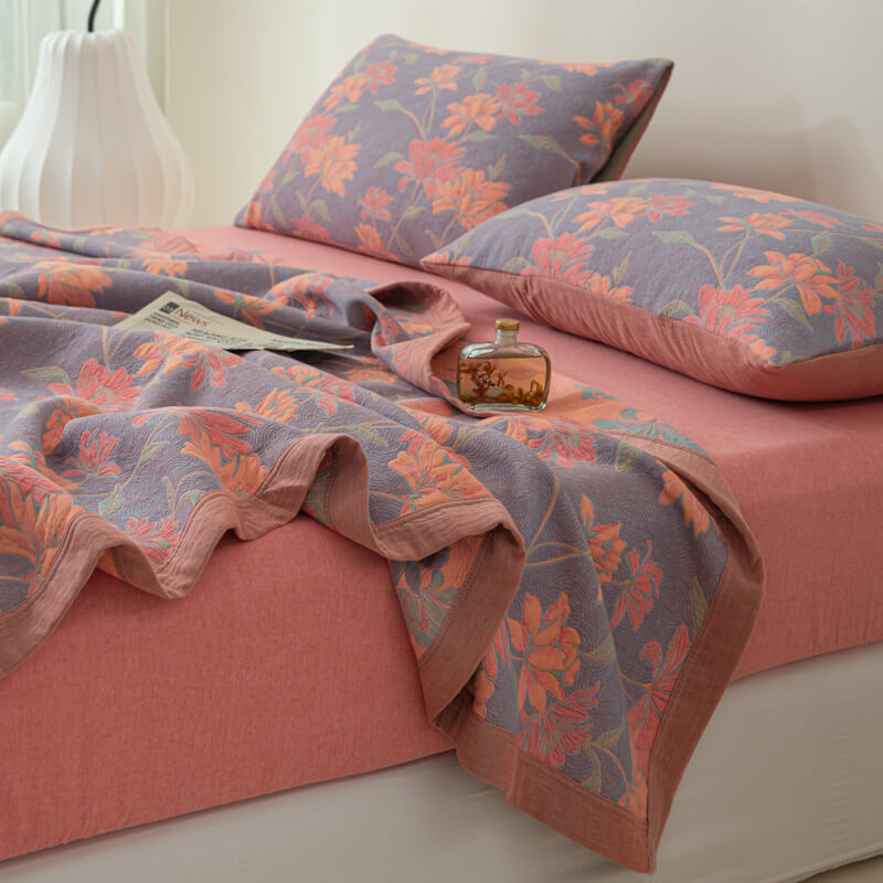 Akina Floral Cotton Reversible Quilt - Pink & Purple