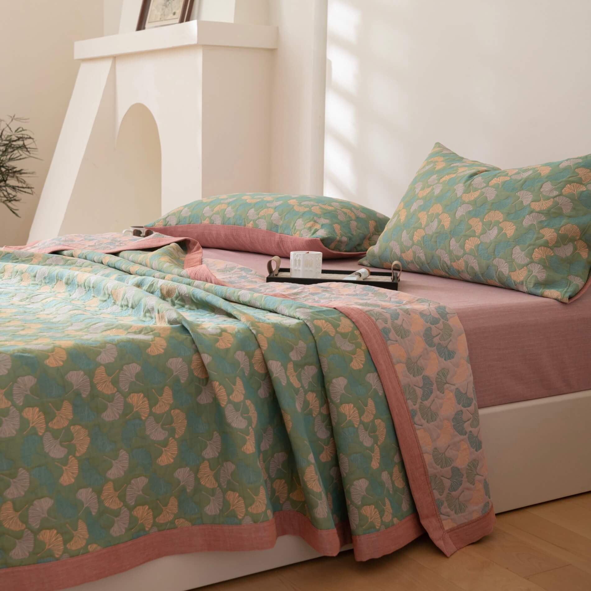 Ginkgo Leaf Fruit Cotton Reversible Quilt